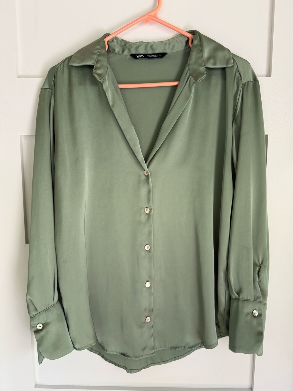 Zara Sage Green Satin Effect Blouse